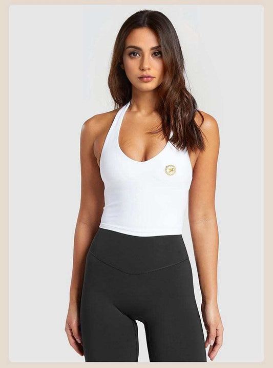 New SULAIMAANI Women'S Nude Short Sports Bra Sleeveless Gym Fitness Breathable Yoga Vest with Built in Bra