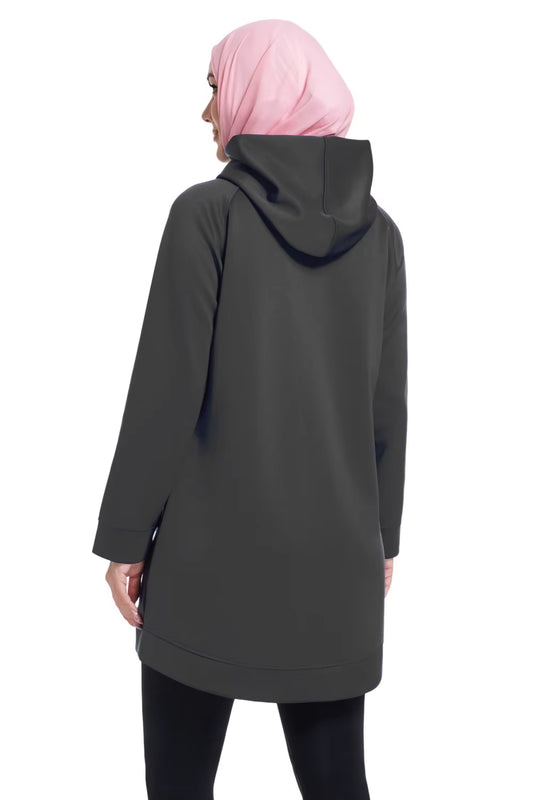 OEM Middle East Muslim Women'S Nylon Spandex Long Sleeve Zip up Long Hoodies Active Running plus Size Modest Hoodie with Pockets